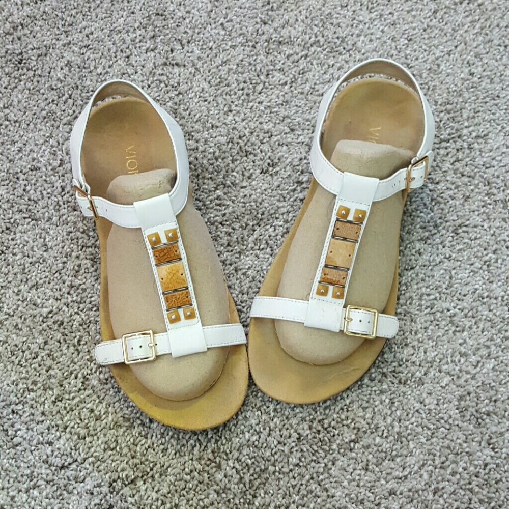 Vionic women white ankle strap flat pediatric sandals size 8